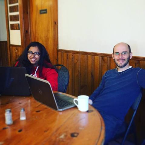 The directors: David and I sneaking in some admin work during "free time".